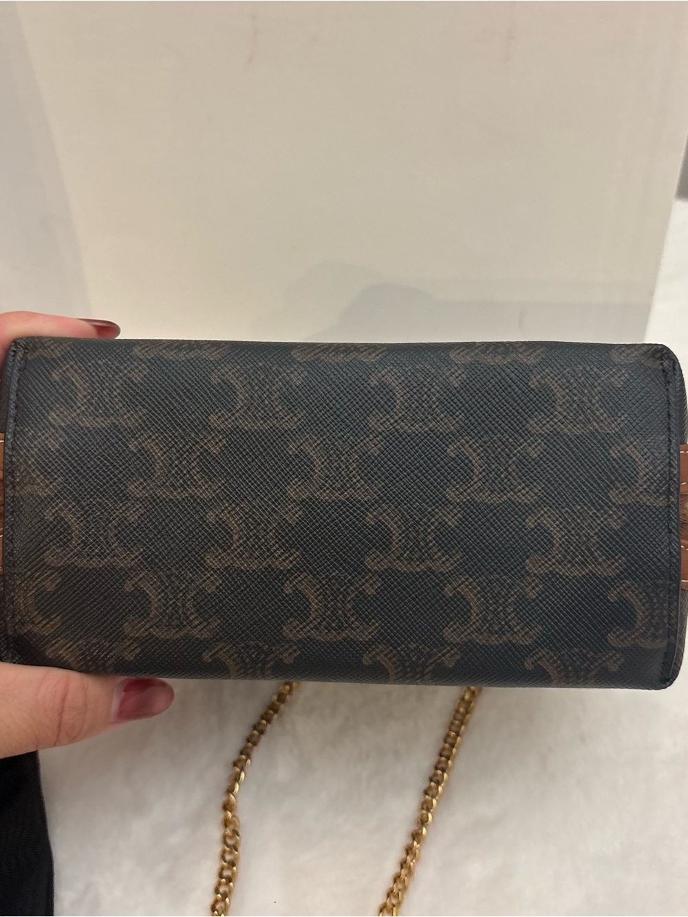 Celine Brown and Tan Triomphe Canvas Crossbody with Gold Chain - Picture 7 of 8